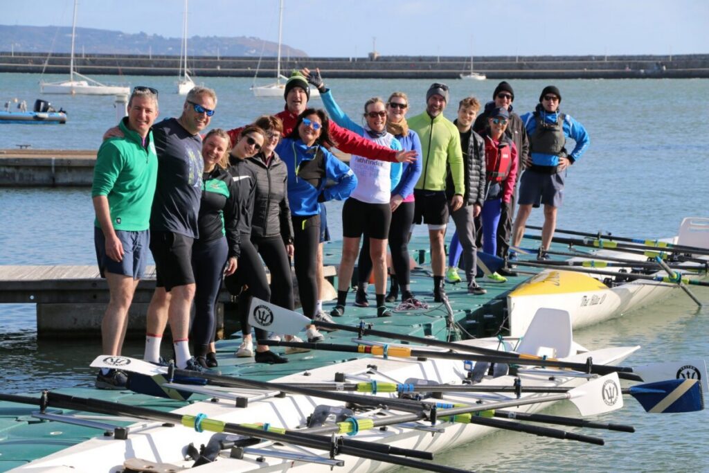 Some of the RSGYC rowing members at Dún Laoghaire Harbour